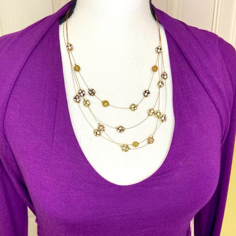 CHICO’S Multi Strand Wire Tiered Rhinestone Necklace - Picture 7 of 7